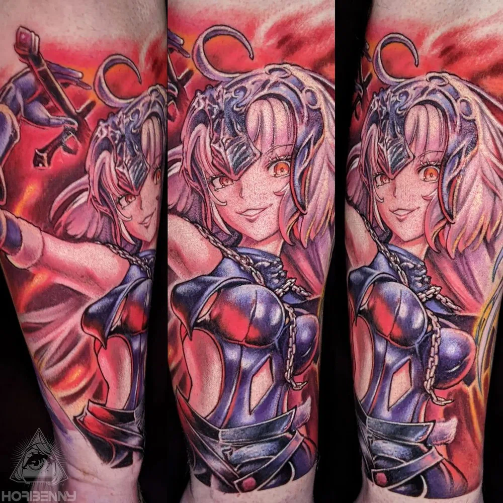 Color anime tattoo by artist Hori Benny.