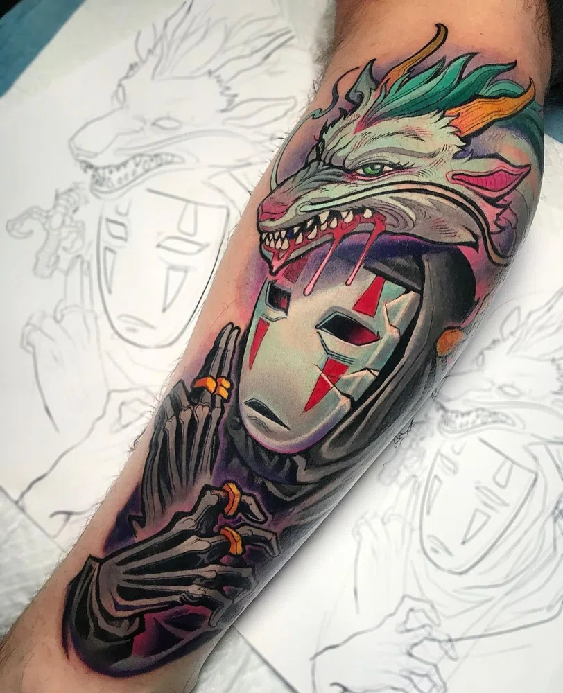 Tatuagem de mangá colorida pelo artista Isnard Barbosa.