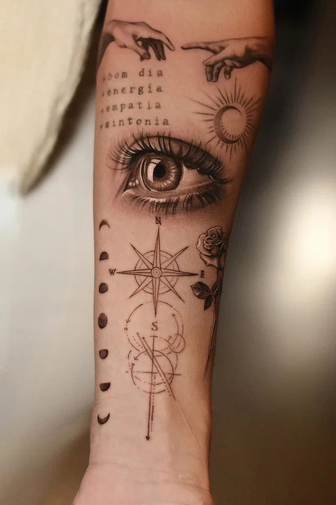 Tatuagens realistas. Tatuagem Full sleeve. Tatuagem de olho realista