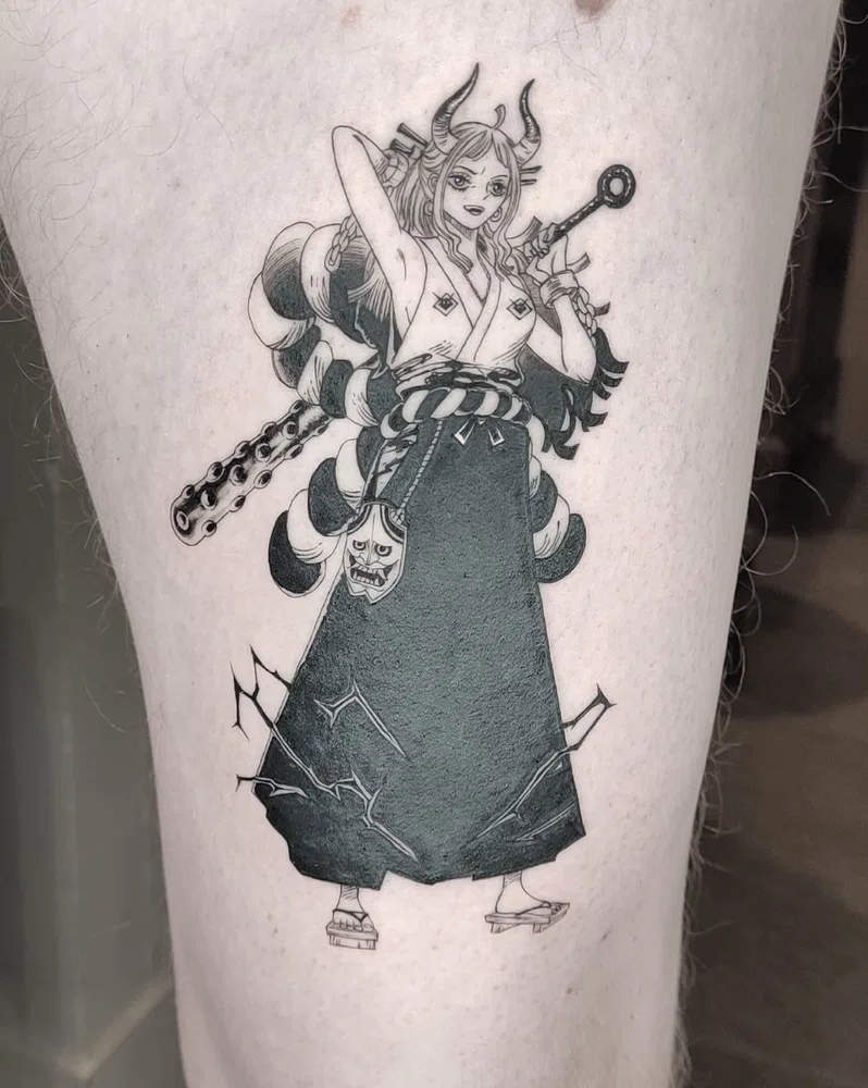 Anime tattoo by Yokai using the fine line technique.